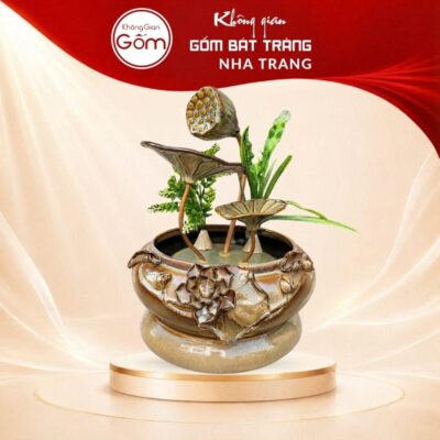 Thác nước tiểu cảnh để bàn Mộc Trầm Liên Đài men nâu trầm hoả biến NT-TN05 - Ảnh đại diện