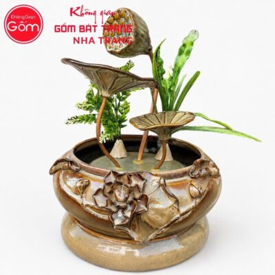 Thác nước tiểu cảnh để bàn Mộc Trầm Liên Đài men nâu trầm hoả biến NT-TN05 - Chi tiết 1