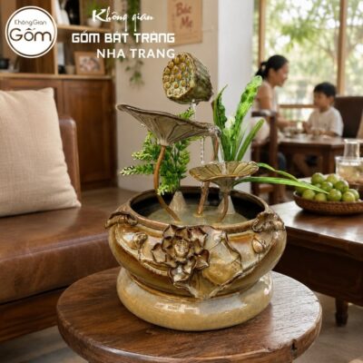 Thác nước tiểu cảnh để bàn Mộc Trầm Liên Đài men nâu trầm hoả biến NT-TN05 - Chi tiết 2