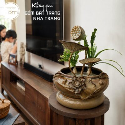 Thác nước tiểu cảnh để bàn Mộc Trầm Liên Đài men nâu trầm hoả biến NT-TN05 - Chi tiết 4