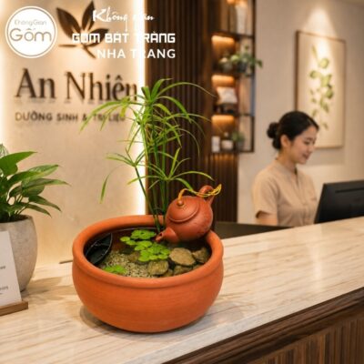 Thác nước tiểu cảnh để bàn Thiền Trà Lạc Thuỷ men gốm mộc NT-TN06 - Chi tiết 2
