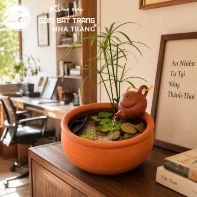 Thác nước tiểu cảnh để bàn Thiền Trà Lạc Thuỷ men gốm mộc NT-TN06 - Chi tiết 3