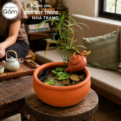 Thác nước tiểu cảnh để bàn Thiền Trà Lạc Thuỷ men gốm mộc NT-TN06 - Chi tiết 4