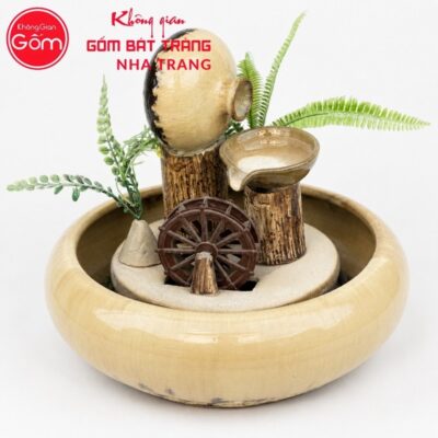 Thác nước tiểu cảnh để bàn Thuỷ Luân Sinh Tài men kem hoả biến NT-TN07 - Chi tiết 1