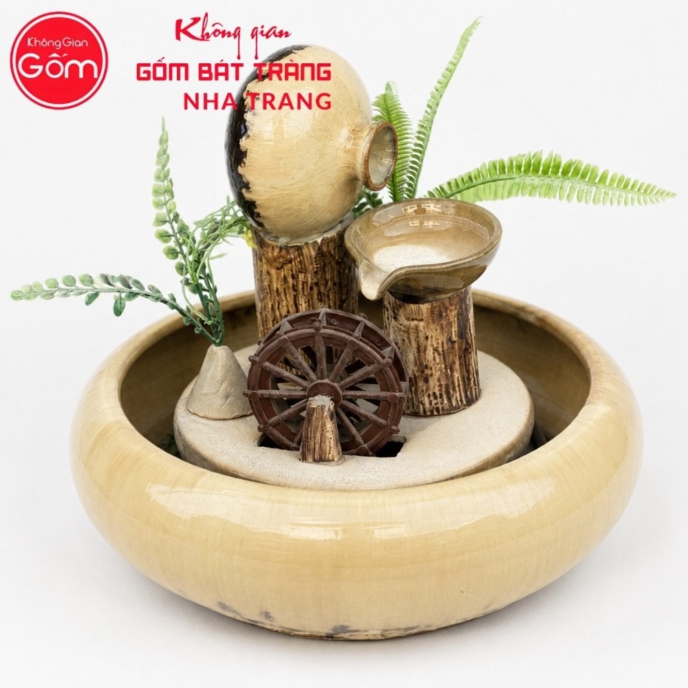 Thác nước tiểu cảnh để bàn Thuỷ Luân Sinh Tài men kem hoả biến NT-TN07 - Chi tiết 1