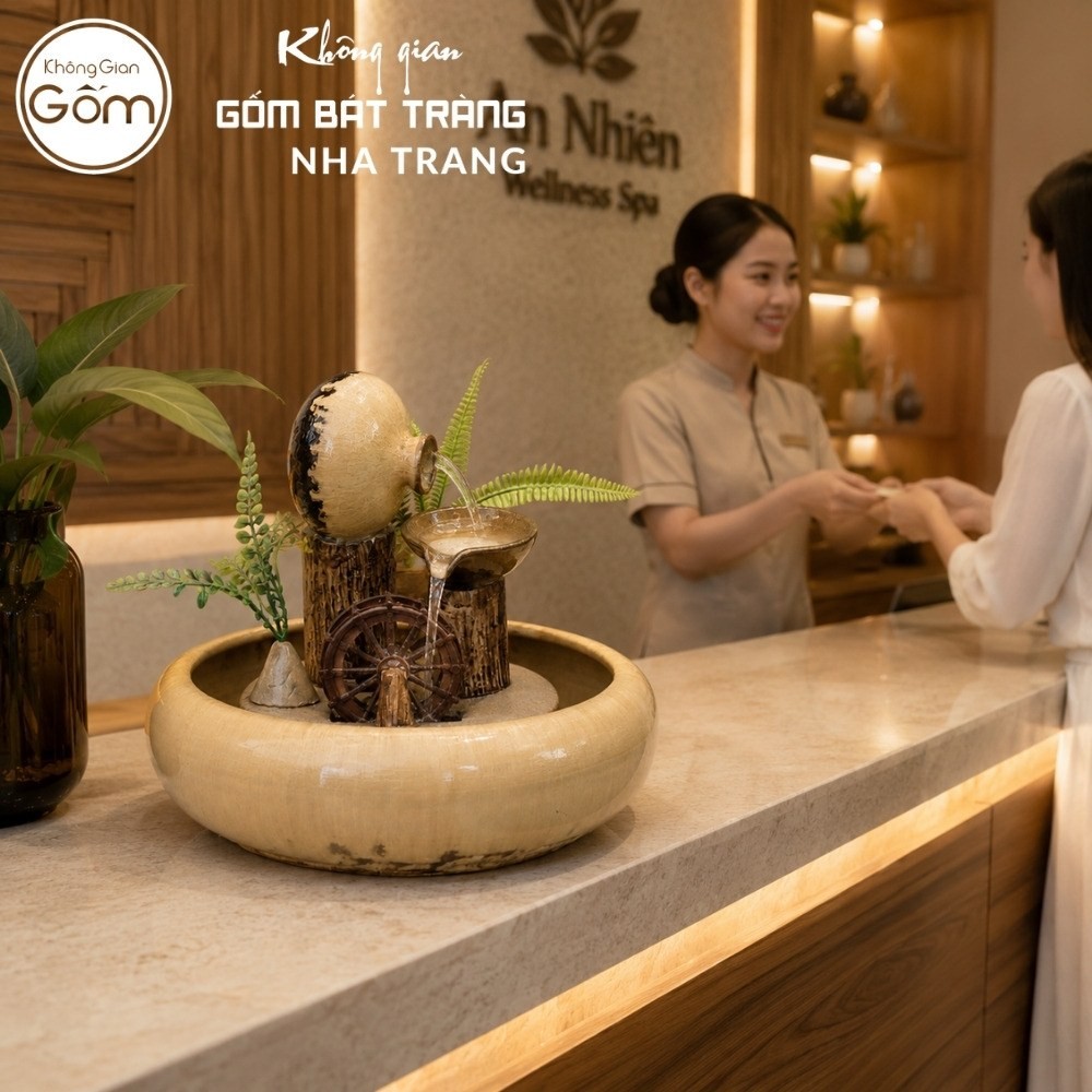 Thác nước tiểu cảnh để bàn Thuỷ Luân Sinh Tài men kem hoả biến NT-TN07 - Chi tiết 4