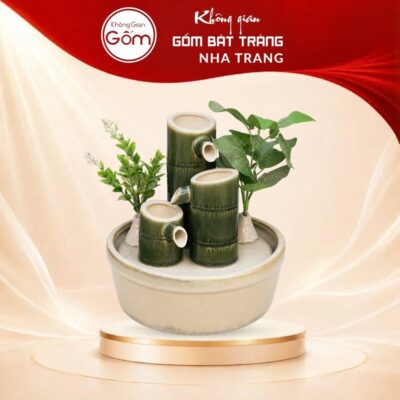 Thác nước tiểu cảnh để bàn Trúc Tiết Sinh Tài men kem hoả biến NT-TN08 - Ảnh đại diện