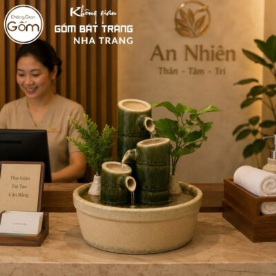 Thác nước tiểu cảnh để bàn Trúc Tiết Sinh Tài men kem hoả biến NT-TN08 - Chi tiết 5
