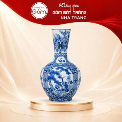 Tỏi bình phong thủy men lam vẽ tứ cảnh Vạn Sự Như Ý NT-TB02
