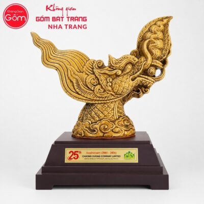 Tượng đầu rồng gốm sứ Bát Tràng men vàng hoàng thổ NT-TLV08 - Chi tiết 1