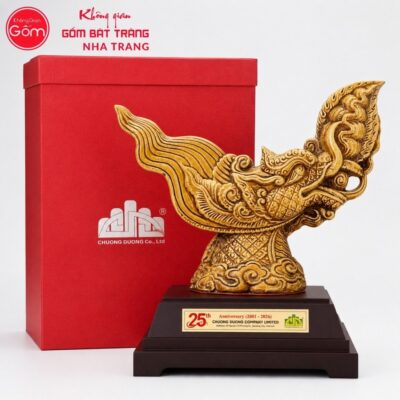 Tượng đầu rồng gốm sứ Bát Tràng men vàng hoàng thổ NT-TLV08 - Chi tiết 2