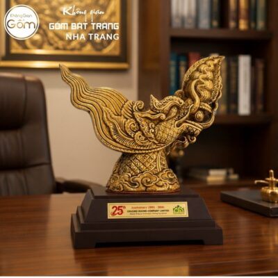 Tượng đầu rồng gốm sứ Bát Tràng men vàng hoàng thổ NT-TLV08 - Chi tiết 3