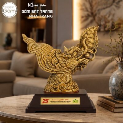 Tượng đầu rồng gốm sứ Bát Tràng men vàng hoàng thổ NT-TLV08 - Chi tiết 4