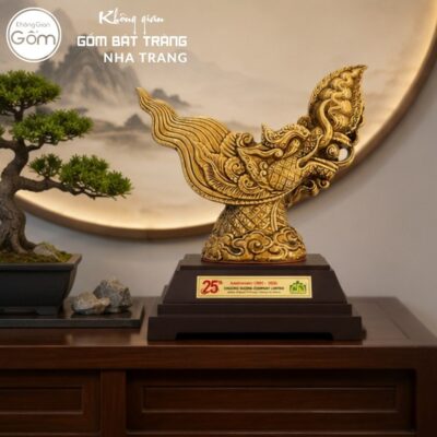 Tượng đầu rồng gốm sứ Bát Tràng men vàng hoàng thổ NT-TLV08 - Chi tiết 5