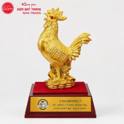Tượng gà chất liệu đồng mạ vàng 24K quà tặng cao cấp NT-TLV02 - Chi tiết 5