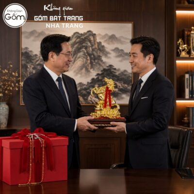 Tượng ngựa quà tặng gốm sứ Bát Tràng dát vàng 24K thắt nơ đỏ NT-TLV05 - Chi tiết 5