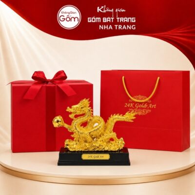 Tượng Rồng dâng ngọc chất liệu đồng mạ vàng 24K cao cấp NT-TLV01 - Ảnh đại diện