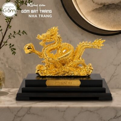 Tượng Rồng dâng ngọc chất liệu đồng mạ vàng 24K cao cấp NT-TLV01 - Chi tiết 3