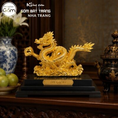 Tượng Rồng dâng ngọc chất liệu đồng mạ vàng 24K cao cấp NT-TLV01 - Chi tiết 4
