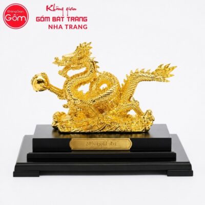 Tượng Rồng dâng ngọc chất liệu đồng mạ vàng 24K cao cấp NT-TLV01 - Chi tiết 5