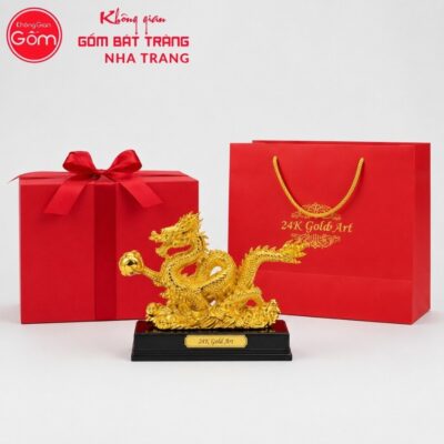 Tượng Rồng dâng ngọc chất liệu đồng mạ vàng 24K cao cấp NT-TLV01 - Chi tiết 6