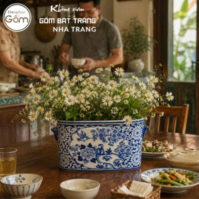 Áng Chữ Nhật Cắm Hoa Men Lam Họa Tiết Chim Hoa Phú Quý NT-LH16 - Chi tiết 2