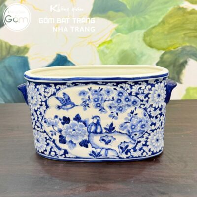 Áng Chữ Nhật Cắm Hoa Men Lam Họa Tiết Chim Hoa Phú Quý NT-LH16 - Chi tiết 3