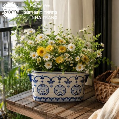 Áng Chữ Nhật Cắm Hoa Men Lam Họa Tiết Hoa Xanh Cổ Điển NT-LH17 - Chi tiết 2