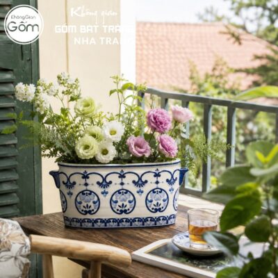 Áng Chữ Nhật Cắm Hoa Men Lam Họa Tiết Hoa Xanh Cổ Điển NT-LH17 - Chi tiết 4