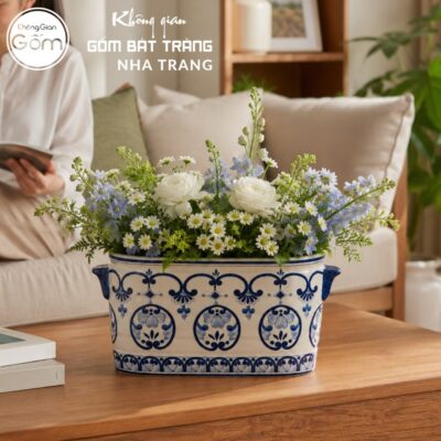 Áng Chữ Nhật Cắm Hoa Men Lam Họa Tiết Hoa Xanh Cổ Điển NT-LH17 - Chi tiết 5
