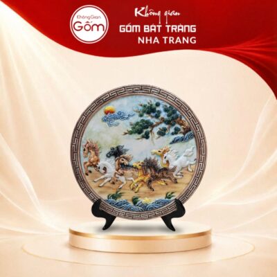 Đĩa biểu trưng gốm sứ đắp nổi vẽ màu Mã Đáo Thành Công 30cm NT-DBT07