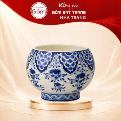 Lọ Hoa Gốm Bát Tràng Dáng Tròn Vẽ Hoa Sen Xanh Thủ Công NT-LH10 - Ảnh đại diện