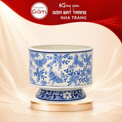 Lọ Hoa Gốm Bát Tràng Họa Tiết Bướm Hoa Men Lam Cổ Điển NT-LH12 - Ảnh đại diện