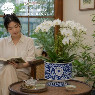 Lọ Hoa Gốm Bát Tràng Vẽ Lam Hoa Dây Chân Đế Cao Cấp NT-LH11 - Chi tiết 3