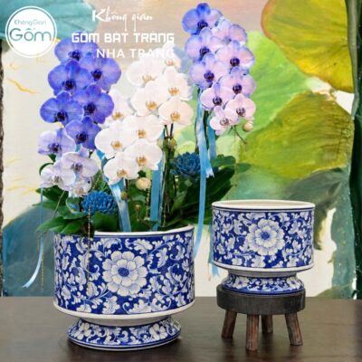 Lọ Hoa Gốm Bát Tràng Vẽ Lam Hoa Dây Chân Đế Cao Cấp NT-LH11 - Chi tiết 5