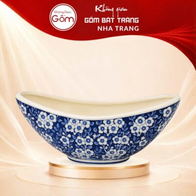 Thuyền Cắm Hoa Gốm Bát Tràng Họa Tiết Hoa Men Lam NT-LH13 - Ảnh đại diện