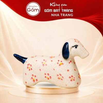 Tượng chó đốm gốm sứ Bát Tràng men tiêu vẽ hoa kích thước H10 x R5.5 x D17,5 cm NT-TGS01 - Ảnh đại diện