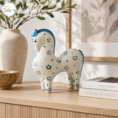 Tượng ngựa dáng cao gốm sứ Bát Tràng men tiêu vẽ hoa kích thước H16.5 x R6.5 x D13.5cm NT-TGS03 - Chi tiết 3