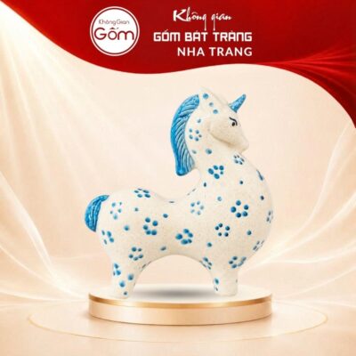 Tượng ngựa dáng thấp bờm cụp gốm sứ Bát Tràng men tiêu vẽ hoa kích thước H17.5 x R7 x D14.5cm NT-TGS04 - Ảnh đại diện