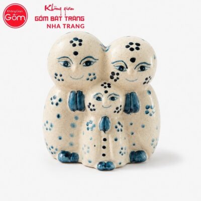 Tượng Tam Niệm gốm sứ Bát Tràng men tiêu vẽ hoa kích thước H13.5 x R9 x D12cm NT-TGS06 - Chi tiết 1