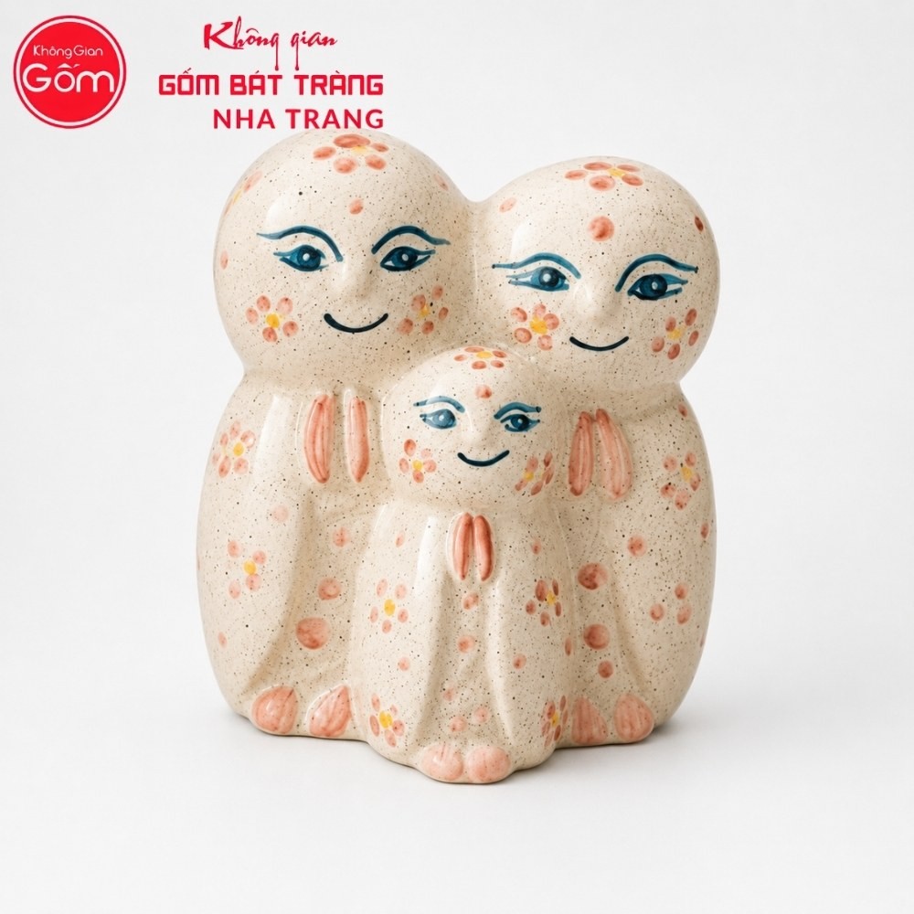 Tượng Tam Niệm gốm sứ Bát Tràng men tiêu vẽ hoa kích thước H13.5 x R9 x D12cm NT-TGS06 - Chi tiết 2