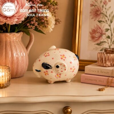 Tượng voi có vòi cụp gốm sứ Bát Tràng men tiêu vẽ hoa kích thước H8.5 x R9.5 x D15cm NT-TGS07 - Chi tiết 3