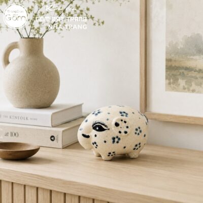 Tượng voi có vòi cụp gốm sứ Bát Tràng men tiêu vẽ hoa kích thước H8.5 x R9.5 x D15cm NT-TGS07 - Chi tiết 4