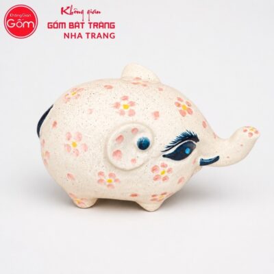 Tượng voi có vòi lên gốm sứ Bát Tràng men tiêu vẽ hoa kích thước H8.5 x R9.5 x D15cm NT-TGS08 - Chi tiết 2